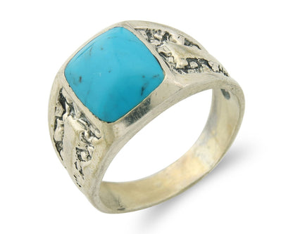 Men Vintage Nugget Ring 925 Sterling Turquoise Artist Signed SC Size 10