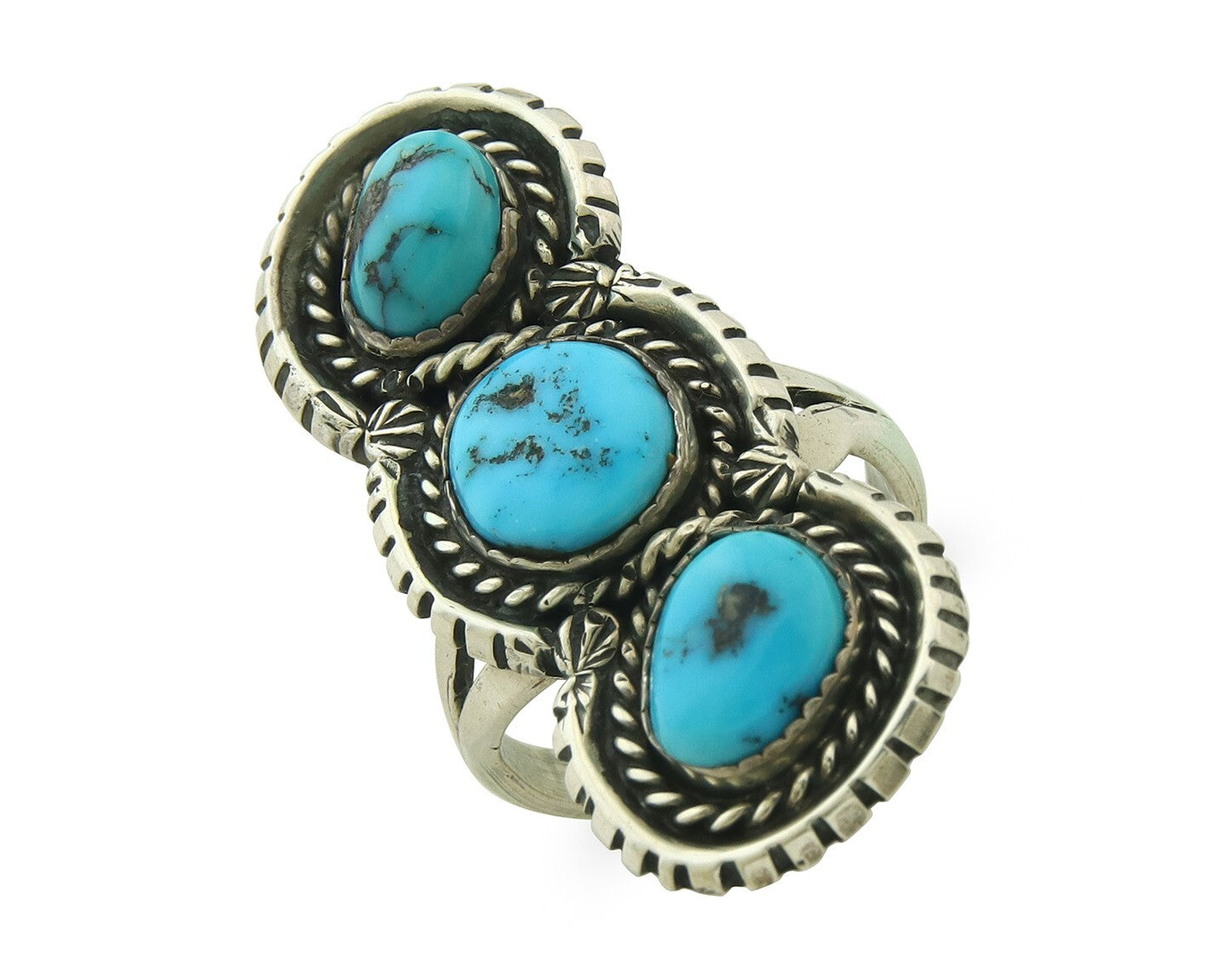 Vintage Navajo Ring 925 Sterling Silver Turquoise Signed Tom Willeto Size 7.0