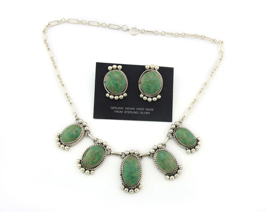 Navajo Necklace Earrings Set Sterling Silver Turquoise Signed Joe Delgarito