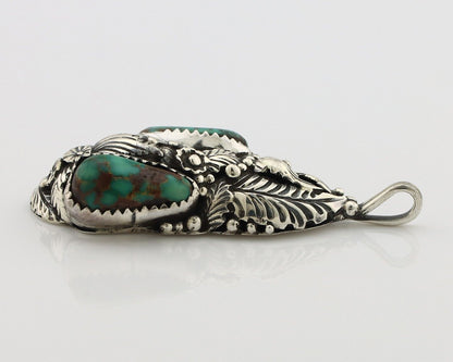 Navajo Pendant 925 Silver Natural Mined High Grade Turquoise Signed Tom Willeto