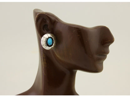 Navajo Shield Earrings 925 Silver Natural Blue Turquoise Artist Signed P C.80s