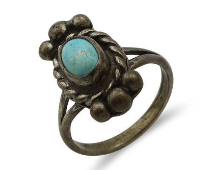 Navajo Ring 925 Silver Natural Blue Turquoise Native American Artist C.1980's