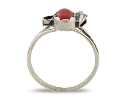 Navajo Handmade Ring 925 Silver Natural Coral Native Artist Size 5.5 C.80's