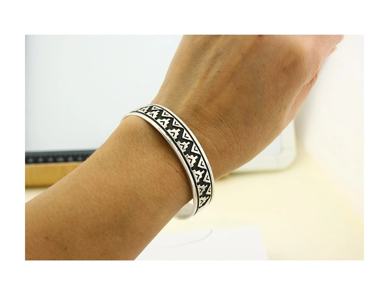 Navajo Bracelet 925 Silver Handmade Cuff Artist Signed Tom Billy C.80's