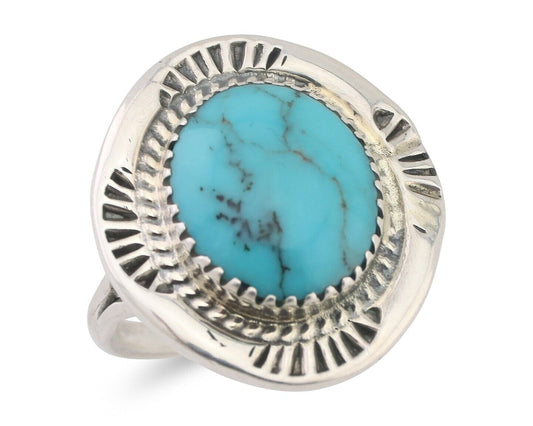 Navajo Ring 925 Silver Natural Blue Turquoise Artist Signed WM C.80's