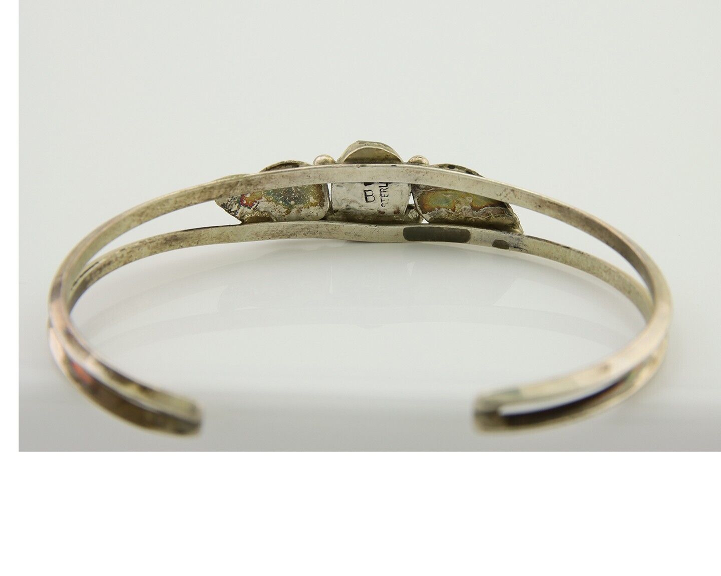 Navajo Cuff Bracelet Blue Turquoise 925 Silver Native Artist Signed BD C.80's