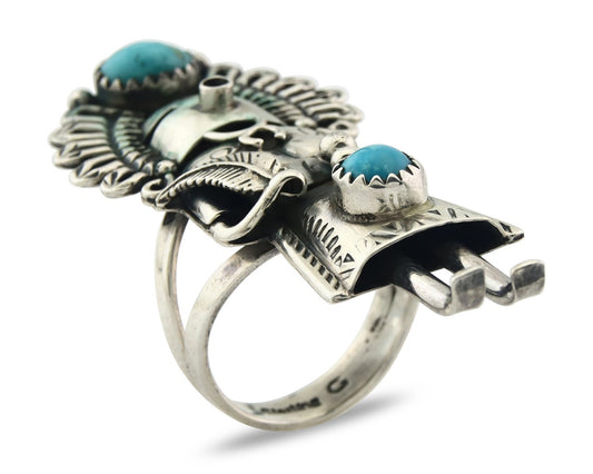Vintage Navajo Ring 925 Silver Authentic Turquoise Signed Gomez Size 8.0