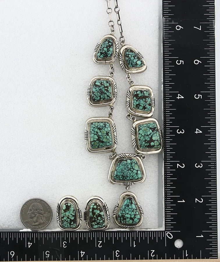 Navajo Necklace Earring Set Sterling Silver Vintage Signed Lee Bennett C.80's