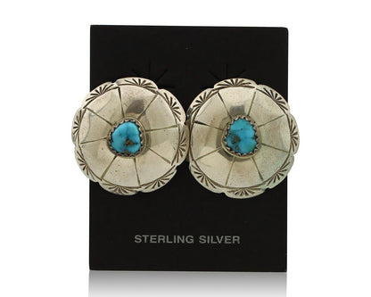 Navajo Hand Stamped Earrings 925 Silver Turquoise Signed Dean Brown C.80's