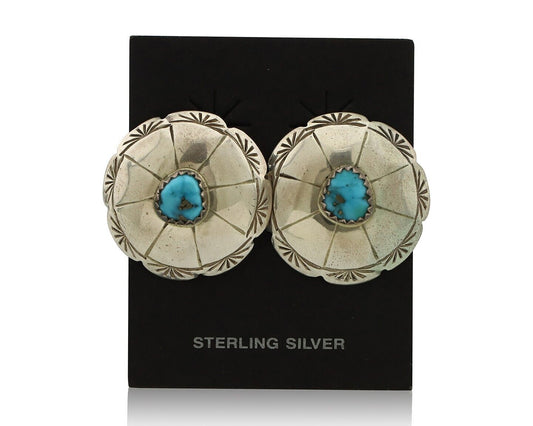 Navajo Hand Stamped Earrings 925 Silver Turquoise Signed Dean Brown C.80's