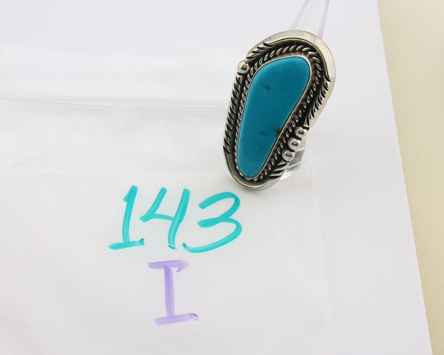 Navajo Ring 925 Sterling Natural Blue Turquoise Signed Ben S C.80's Size 9.0