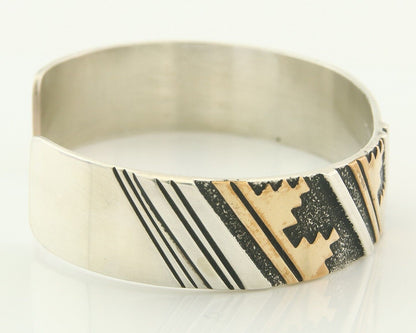 Navajo Bracelet Gold & 925 Silver Handmade 16 mm Wide Signed Thomas Singer C80s
