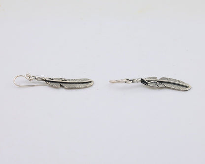 Navajo Feather Earrings 925 Silver Native American Artist C.80's