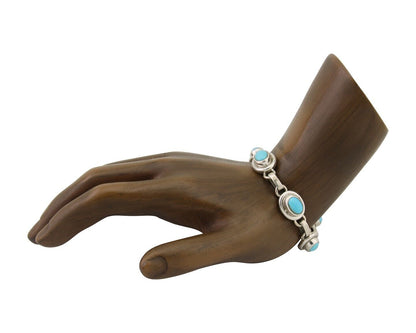 Navajo Bracelet 925 Silver Natural Blue Turquoise Native American Artist C.80's