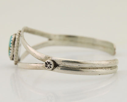 Navajo Hand Stamped Cuff Bracelet Turquoise 925 Silver Native American Artist