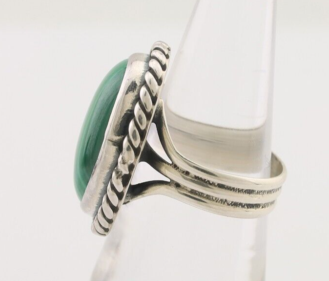 Navajo Ring 925 Silver Natural Malachite Native American Artist Size 7.0 C.80's