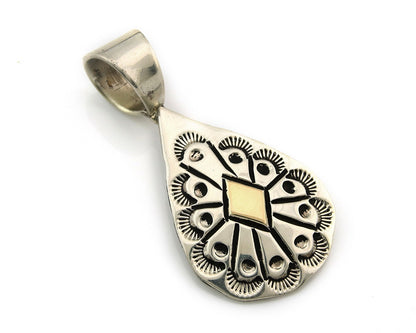 Navajo Kokopelli Pendant Sterling Silver & Gold Authentic Traditional Signed RT