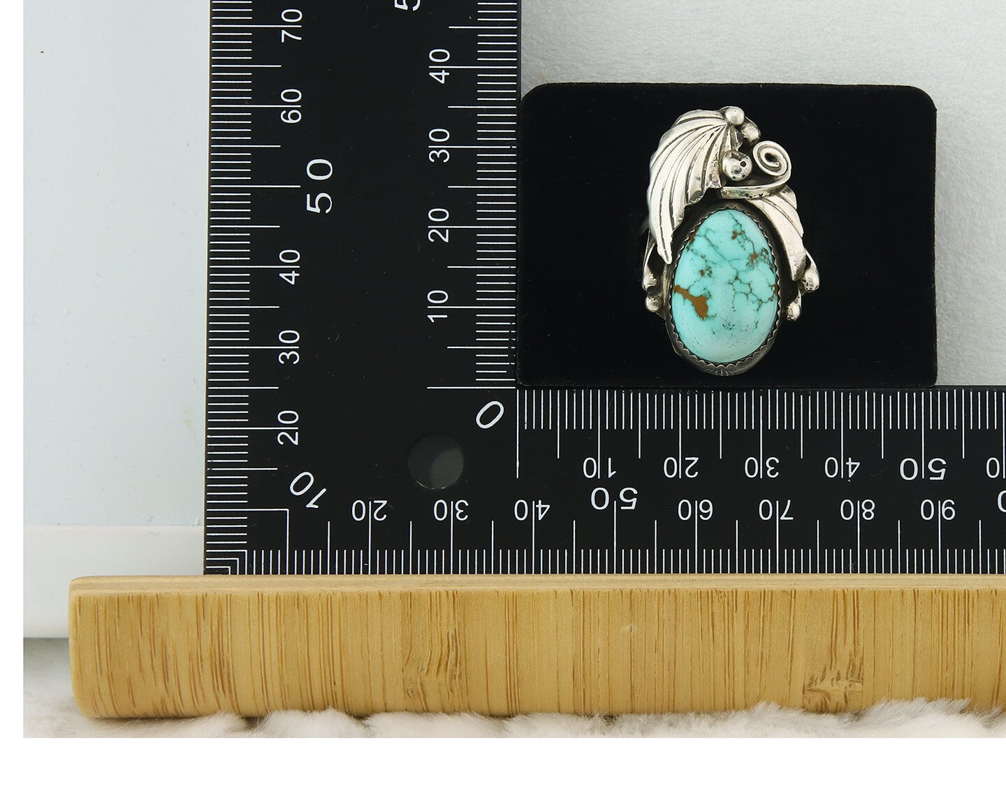 Traditional Navajo Ring Sterling Silver Authentic Turquoise Signed PM Size 7.25