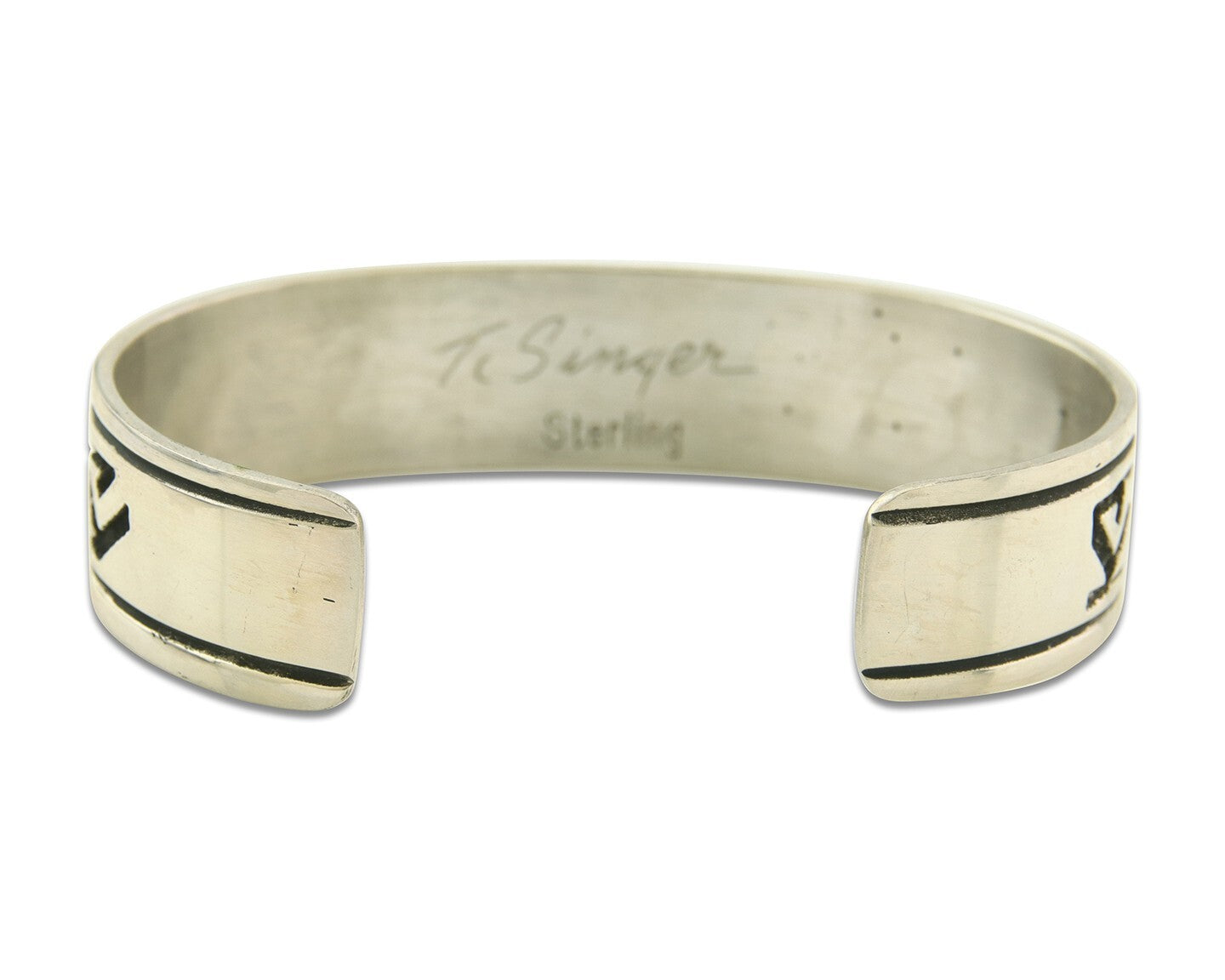 Navajo Bracelet 925 Silver Artist Signed Thomas Singer Cuff Made in the 1980's
