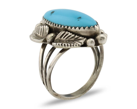 Navajo Ring 925 Silver Sleeping Beauty Turquoise Signed SC C.80's