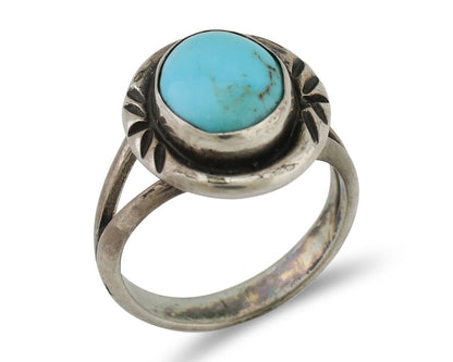 Navajo Ring 925 Silver Kingman Turquoise Native American Artist C.80's