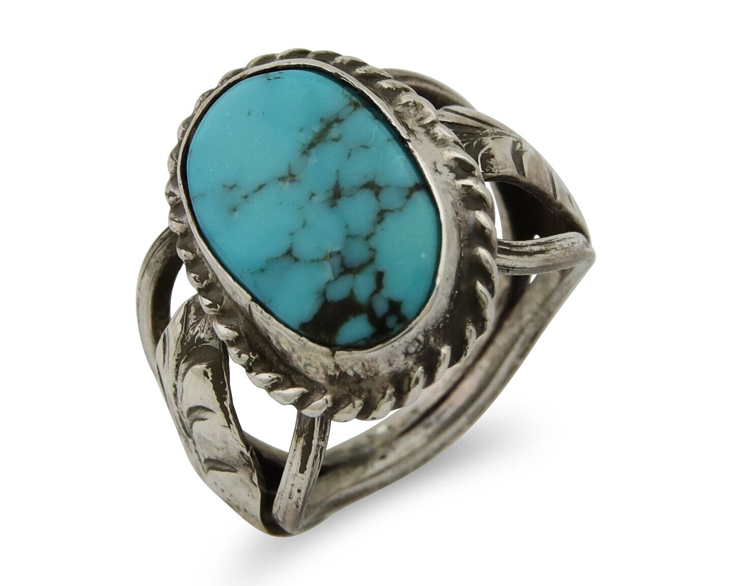 Navajo Ring 925 Silver Natural Blue Turquoise Native American Artist C.80's