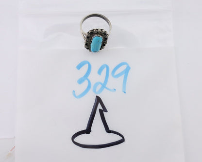Navajo Ring 925 Silver Natural Blue Turquoise Signed H. Slim & CS C.80's