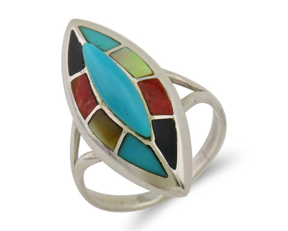 Navajo Ring 925 Silver Turquoise Shell Onyx Spiney Oyster Native Artist C.80's
