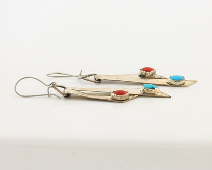 Navajo Earrings Sterling Silver Turquoise Vintage Handmade Dangle