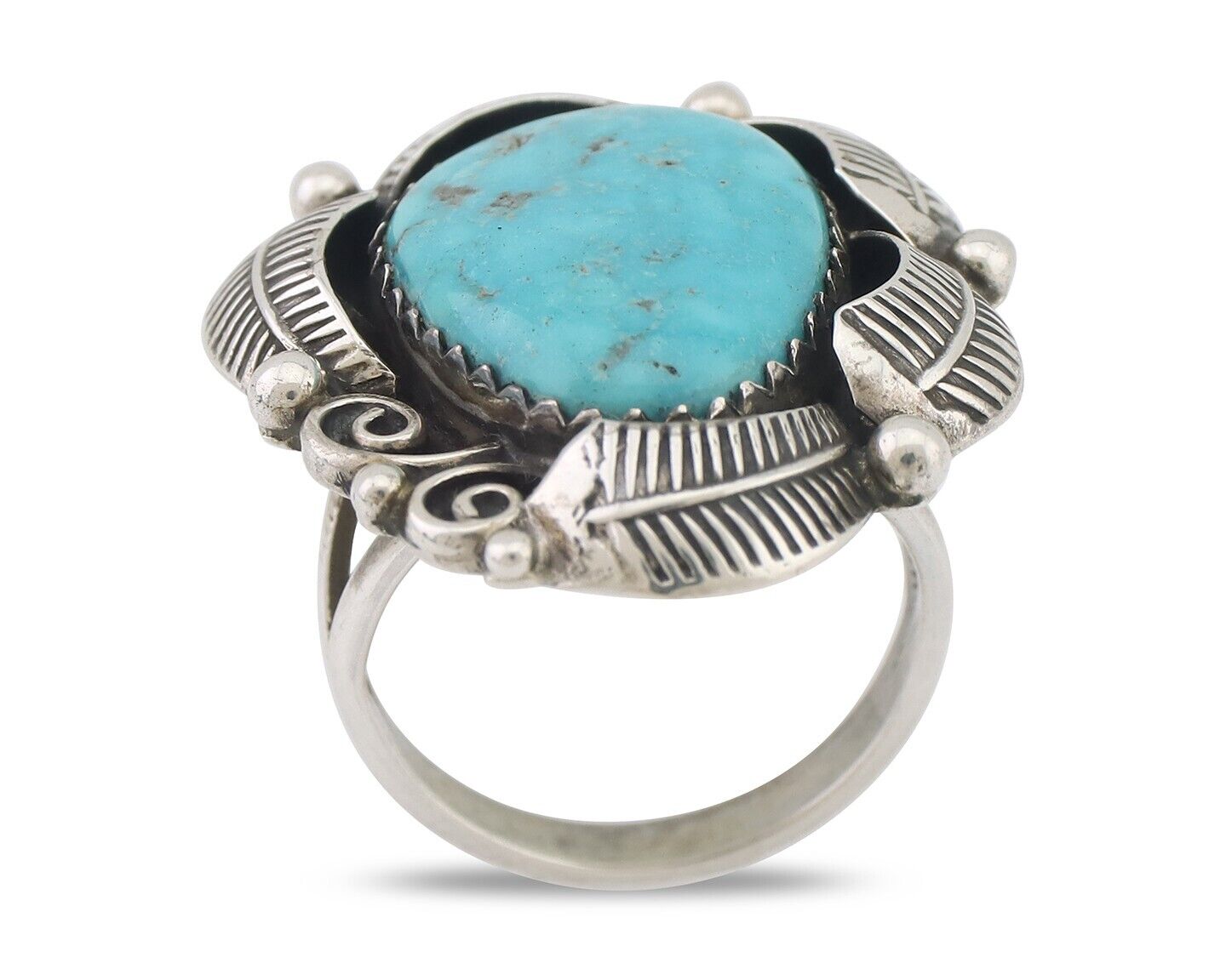Navajo Ring 925 Silver Natural Blue Turquoise Native American Artist C.80's