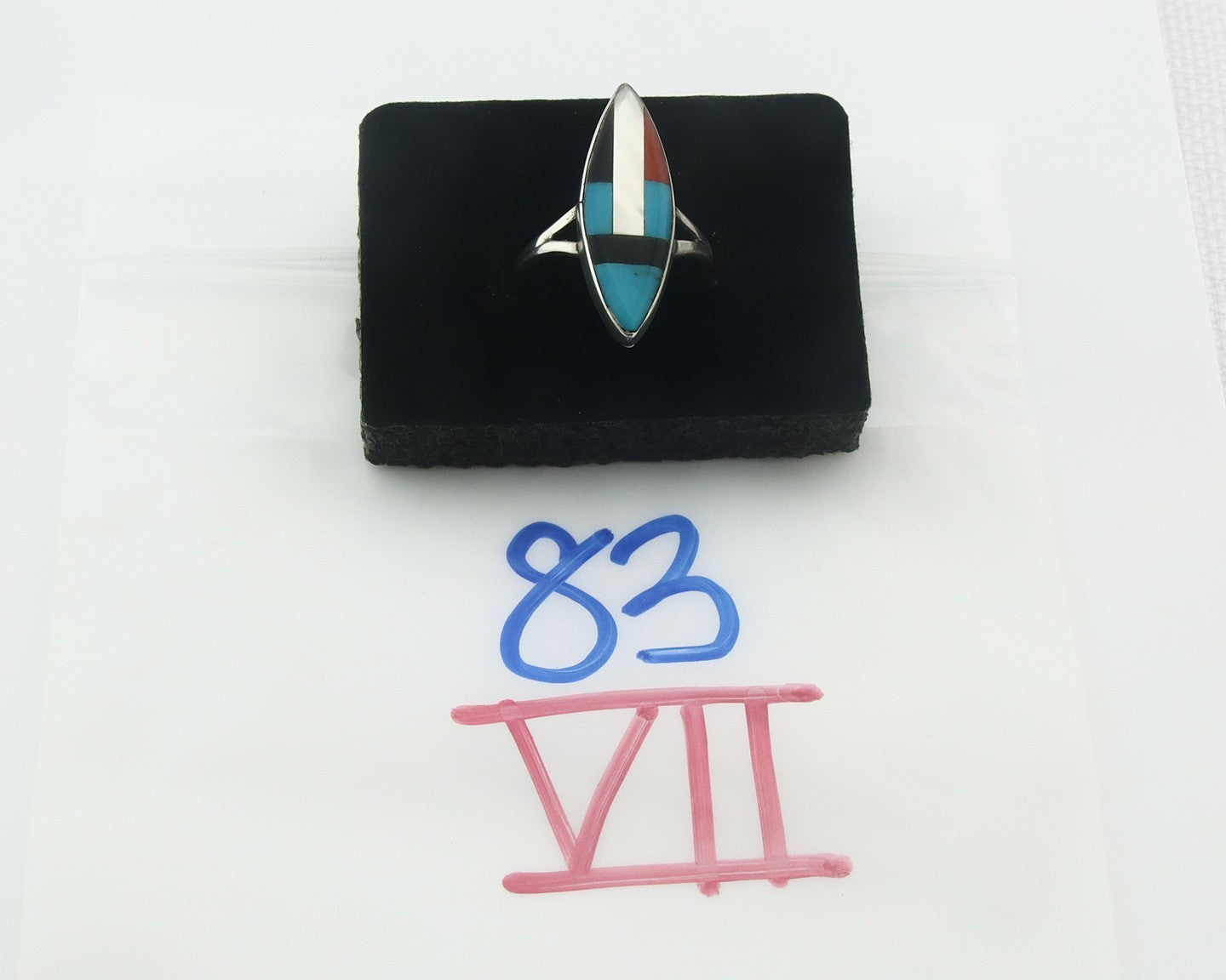 Vintage Zuni Ring 925 Sterling Silver Natural Gemstone Signed MK Size 8.5