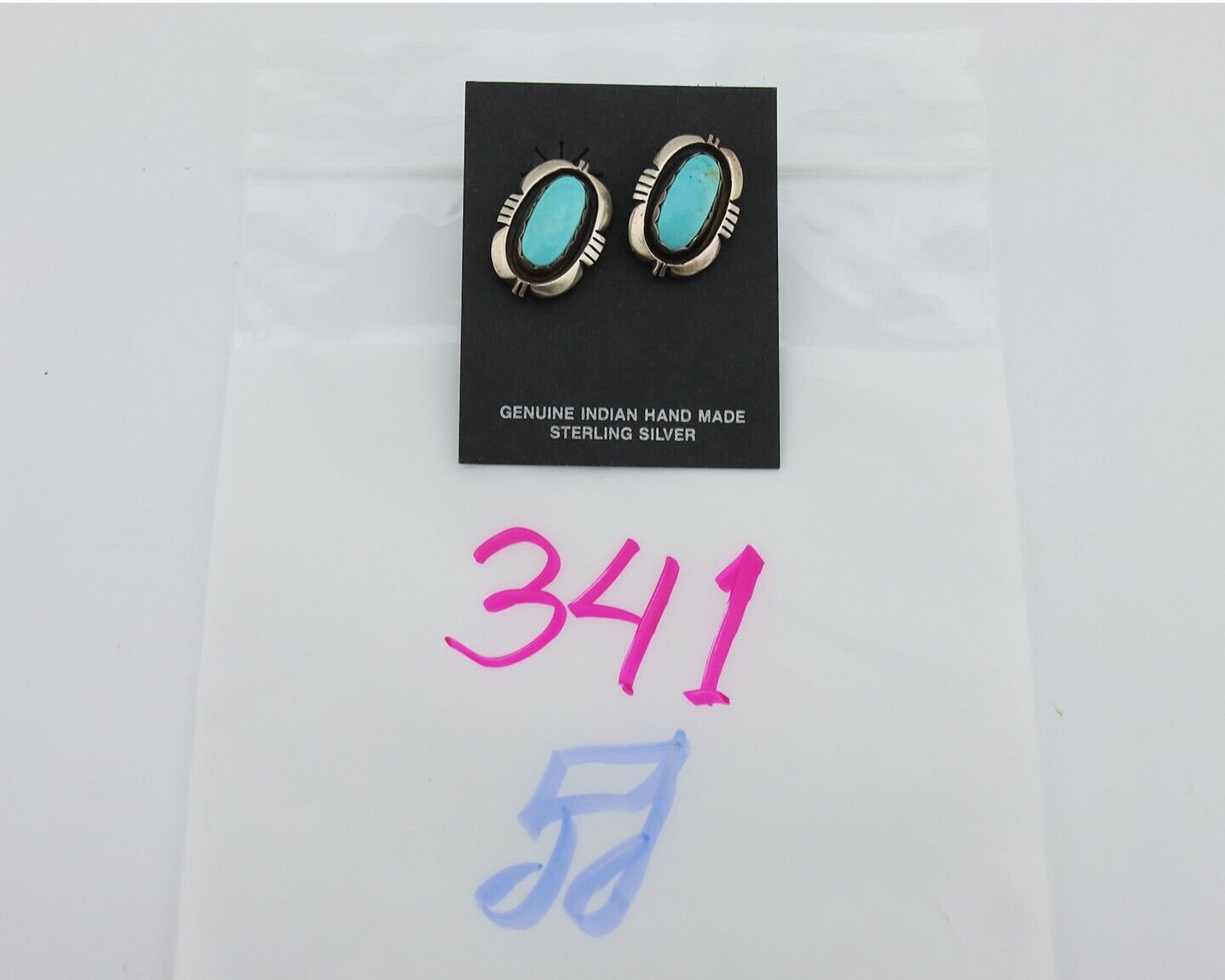 Navajo Earrings 925 Silver Natural Blue Turquoise Native American Artist C.80s