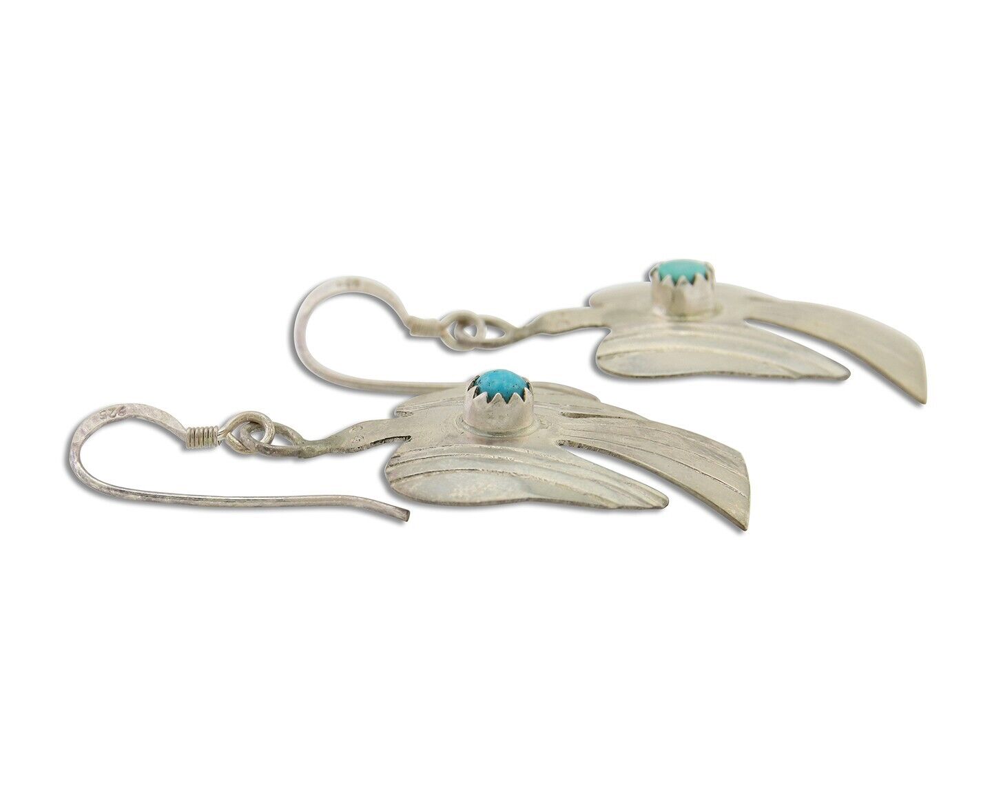 Navajo Thunderbird Earrings 925 Silver Natural Turquoise Native Artist C.80's