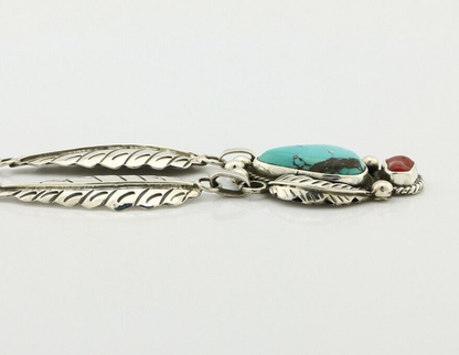 Navajo Necklace 925 Silver Turquoise & Coral Artist Signed Rabbit Stick C.2008