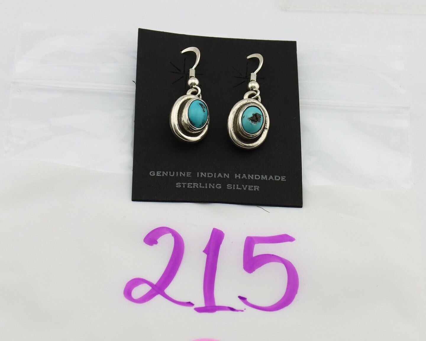 Navajo Earrings 925 Silver Sleeping Beauty Turquoise Native Artist C.80s