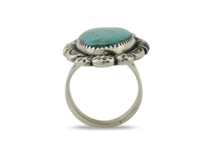 Navajo Ring 925 Silver Kingman Turquoise Big Oval Stone C.80's