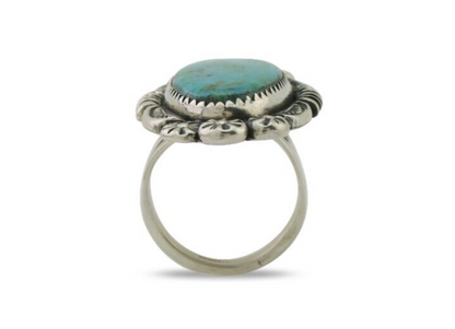 Navajo Ring 925 Silver Kingman Turquoise Big Oval Stone C.80's