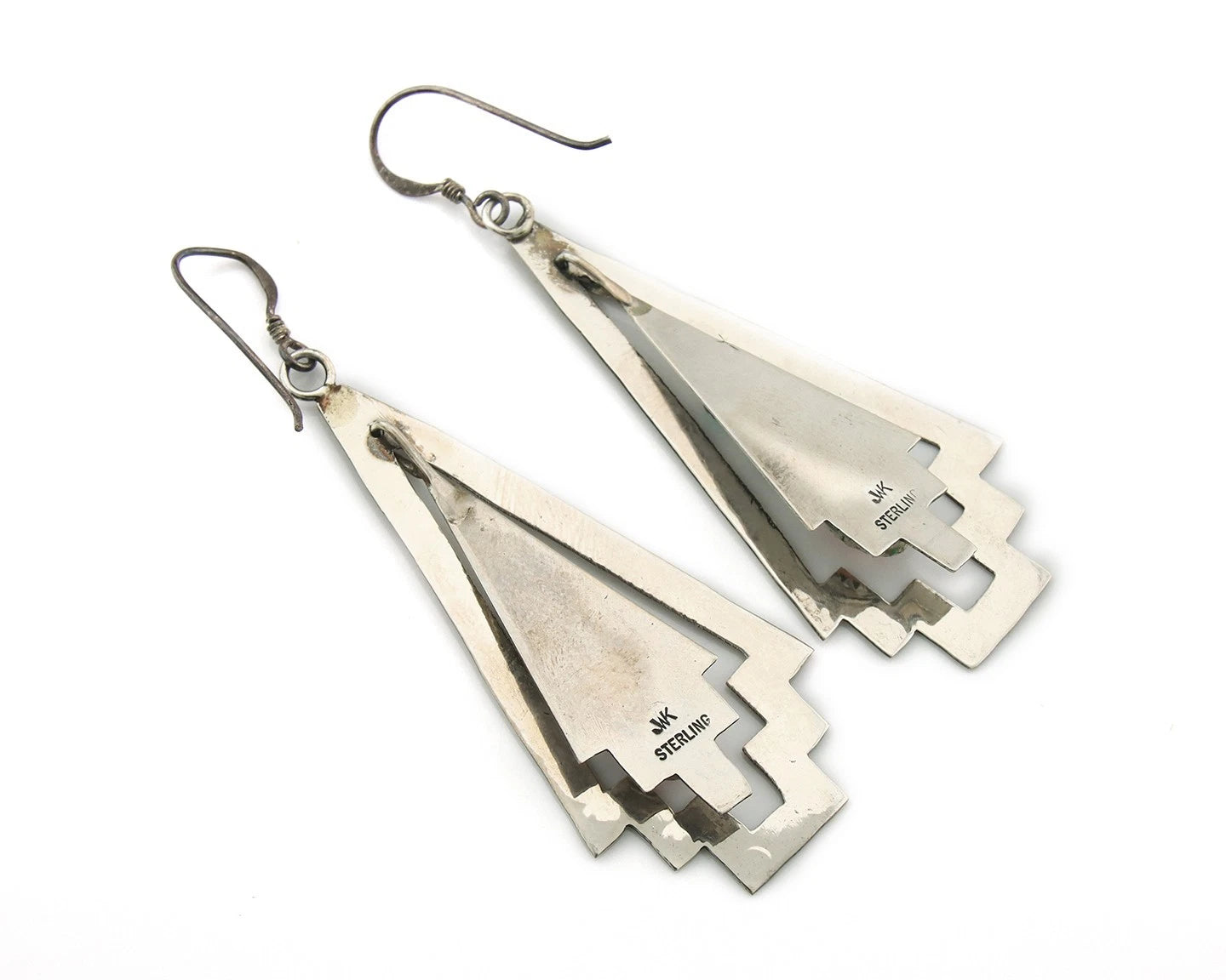 Navajo Dangle Earrings Sterling Silver Natural Gemstones Vintage Signed JWK