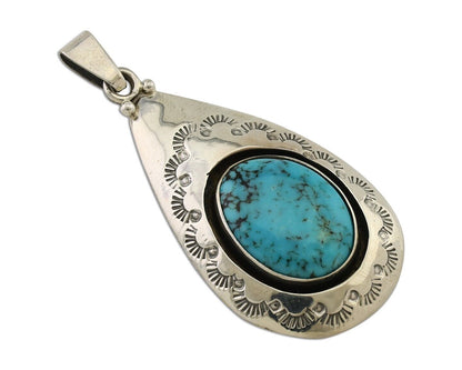 Navajo Pendant 925 Silver Blue Turquoise Artist Signed MC C.80's