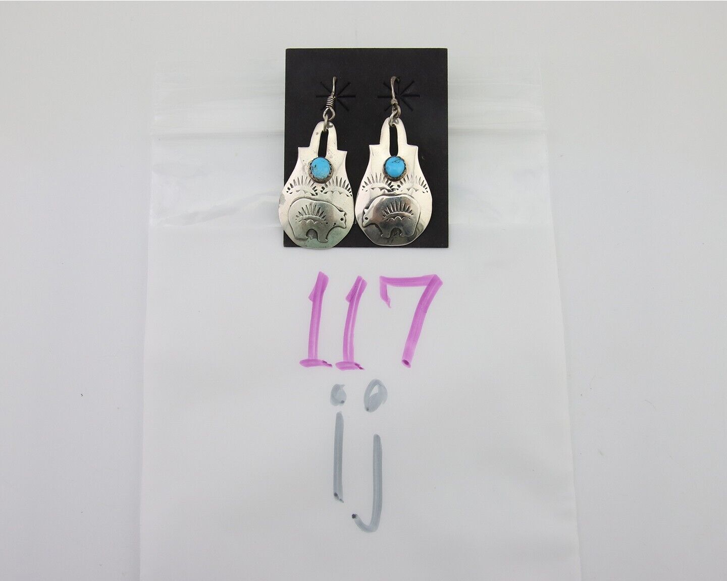 Navajo Dangle Earrings 925 Silver Natural Turquoise Artist Signed L. Ramon C.80s