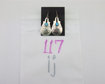 Navajo Dangle Earrings 925 Silver Natural Turquoise Artist Signed L. Ramon C.80s