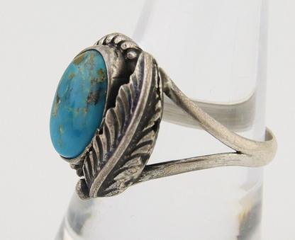 Men Navajo Ring 925 Silver Natural Slab Turquoise Signed Sunset C.80's