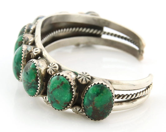 Navajo Cuff Bracelet Sterling Silver Crescent Valley Green Turquoise Native Art
