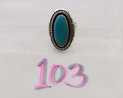 Navajo Hamdmade Ring 925 Silver Southwest Turquoise Signed V C.80's