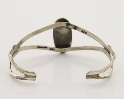 Navajo Hand Stamped Cuff Bracelet Turquoise 925 Silver Native American Artist