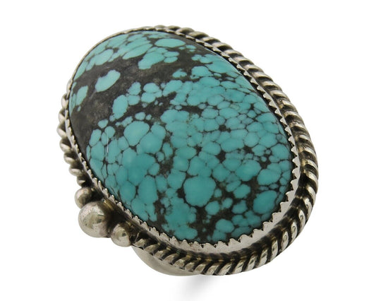 Navajo Handmade Ring 925 Silver Spiderweb Turquoise Native Artist C.80's
