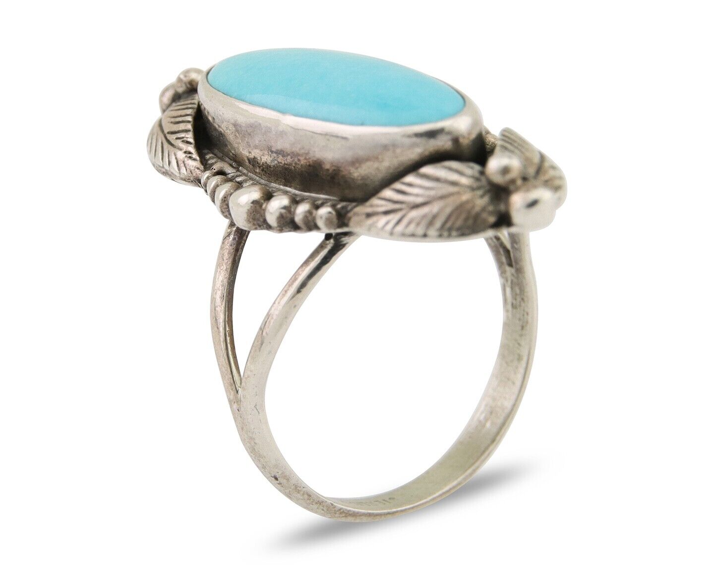 Navajo Ring 925 Silver Natural Slab Turquoise Artist Signed Circle JW C.80's
