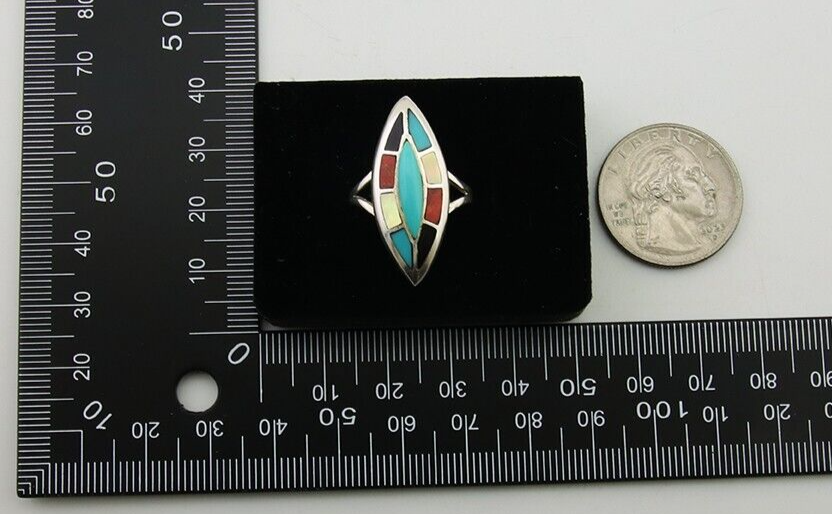 Navajo Ring 925 Silver Turquoise Shell Onyx Spiney Oyster Native Artist C80's