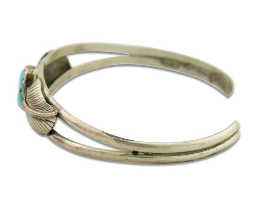 Navajo Cuff Bracelet 925 Silver Turquoise Artist Signed Livingston C.80's