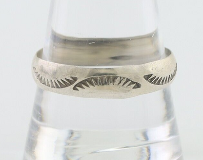 Navajo Hand Stamped Band 925 Silver 5.0 mm Signed Larry Chavez Size 11.0 C.80's